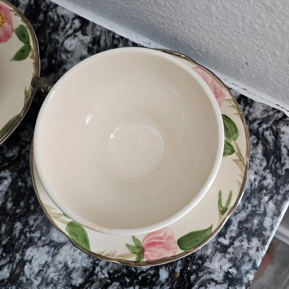 Franciscan Tea Cups And Saucer Desert Rose Made In USA Set of 2‎  VTG